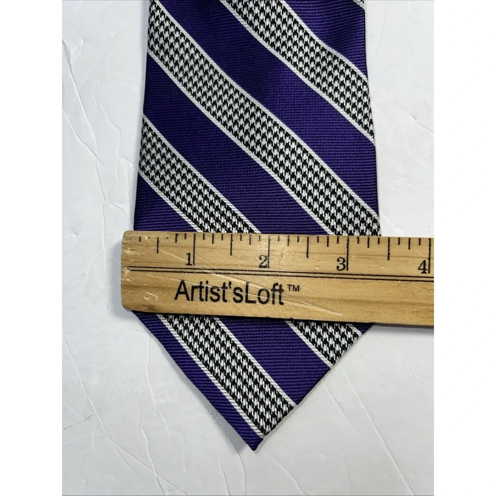 Ralph Lauren Handmade Silk Tie Black Silver Purple Stripe Men's Necktie 57